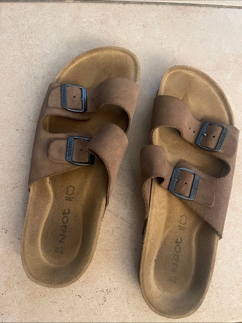 Naot Brown Suede Double-Buckle Men's Slide Sandal